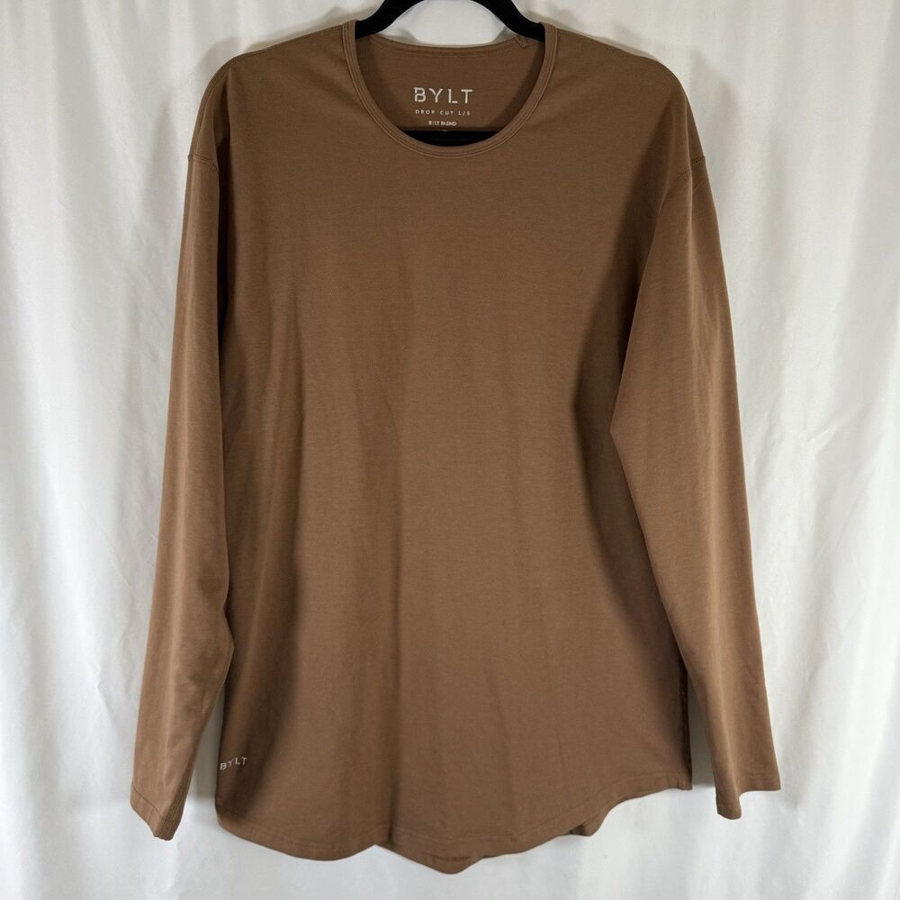 BYLT Drop Cut Long Sleeve Men's Large BRown Bylt Blend Round Neck
